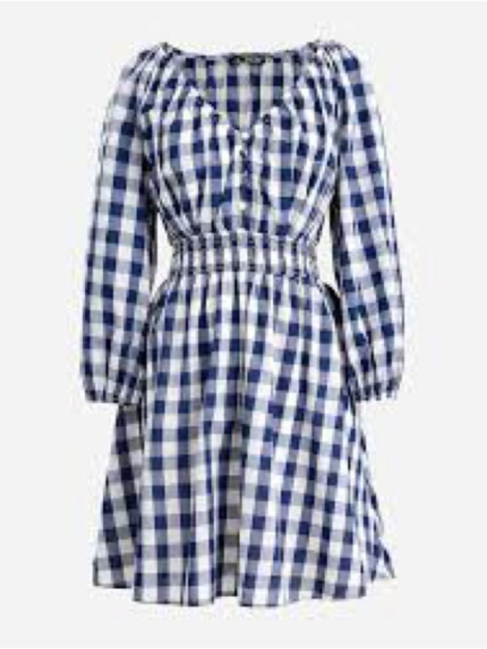 J. Crew Navy and White Gingham Smocked Waist Dress